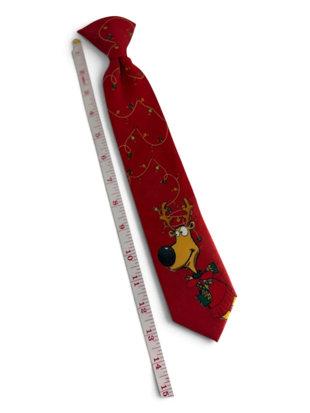 Youth Christmas Clip-On Tie – Reindeer Holiday Lights – Red